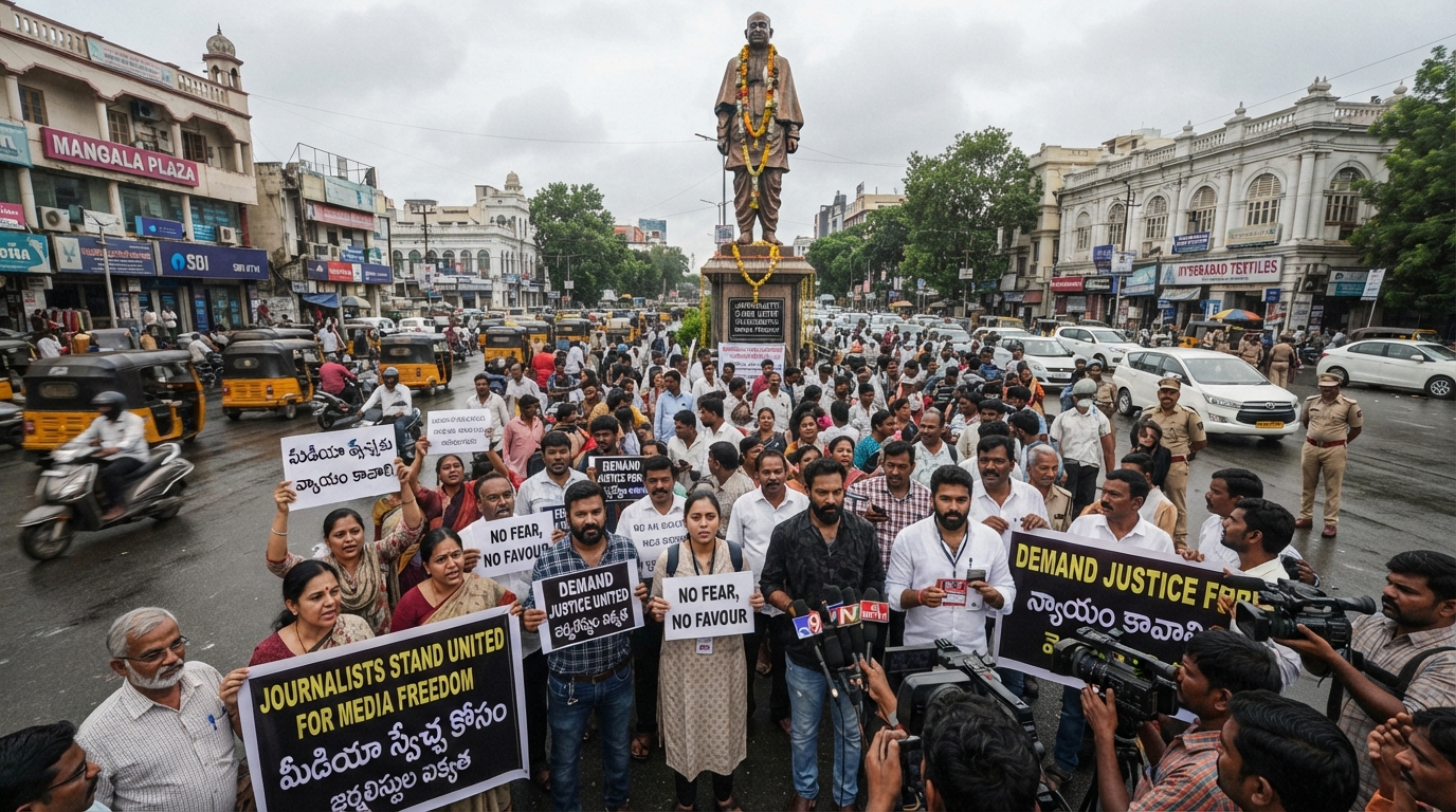 Journalists and citizens protesting at Liberty Circle in Hyderabad