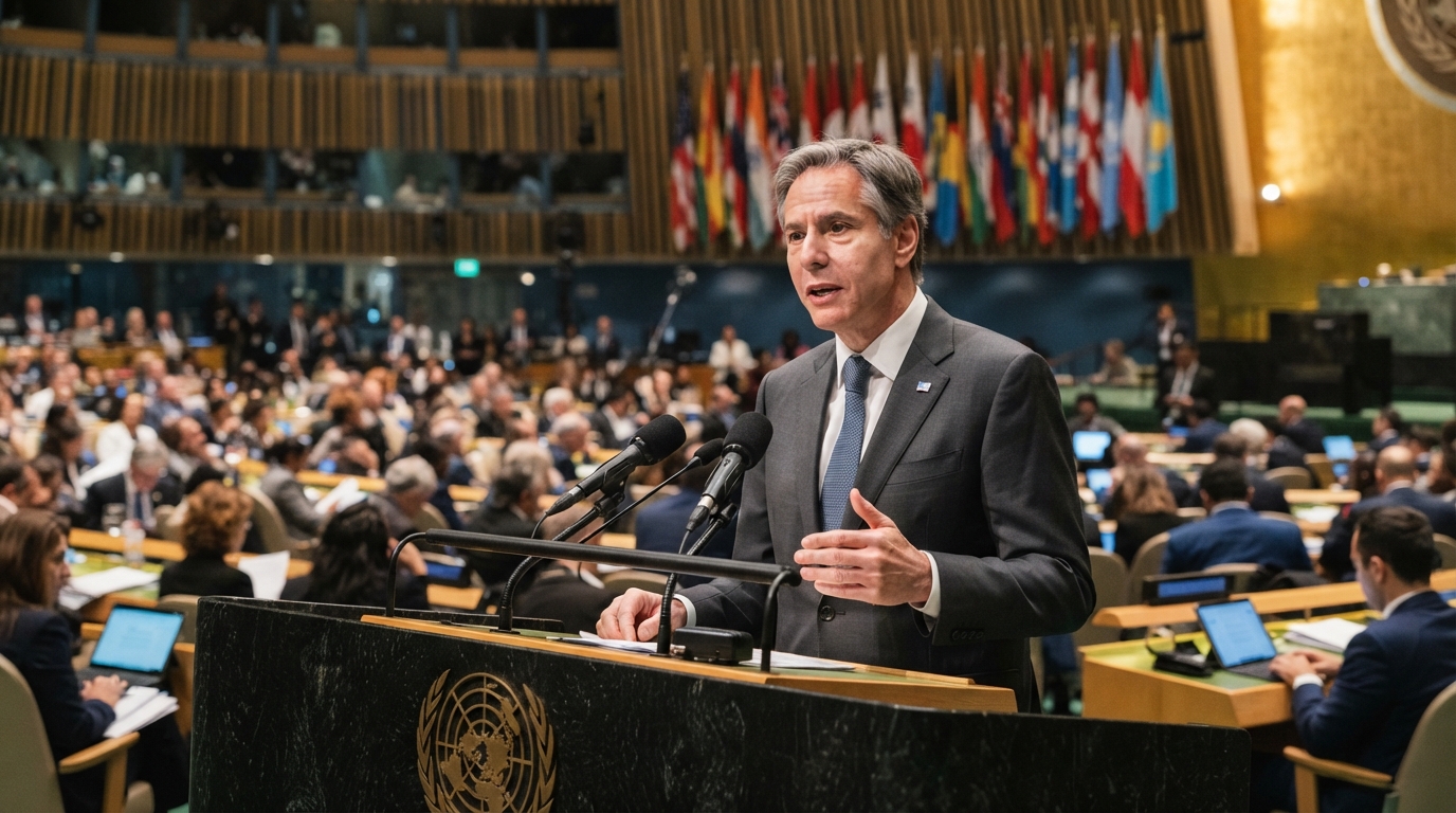 An Indian representative delivering a statement at the United Nations General Assembly podium.