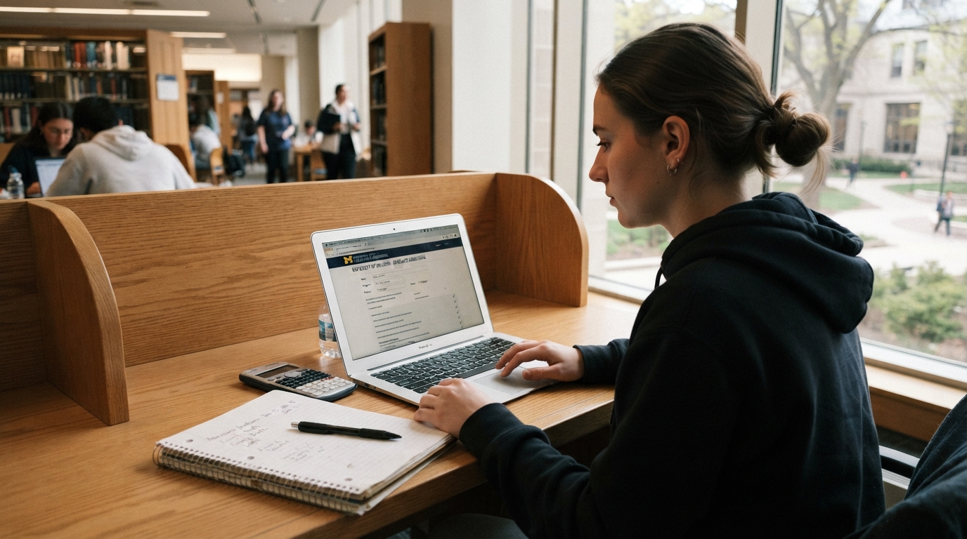 Student laptop displaying scholarship application form