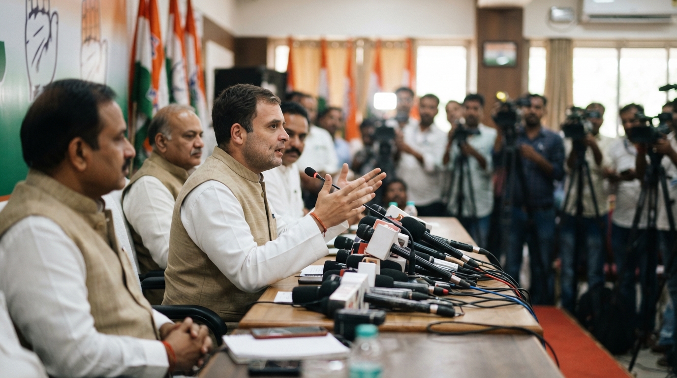 A political press conference in progress in Hyderabad