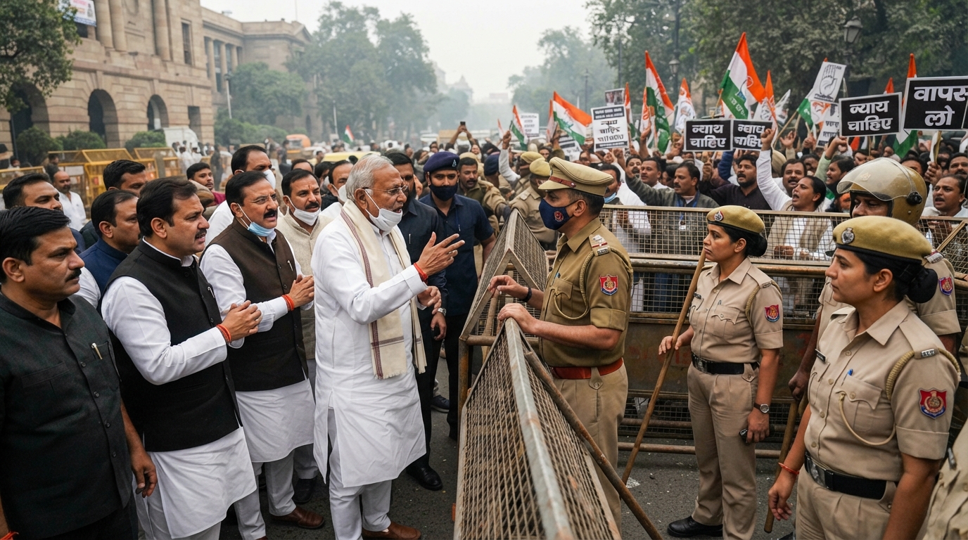 Opposition protest and heavy security deployment in New Delhi