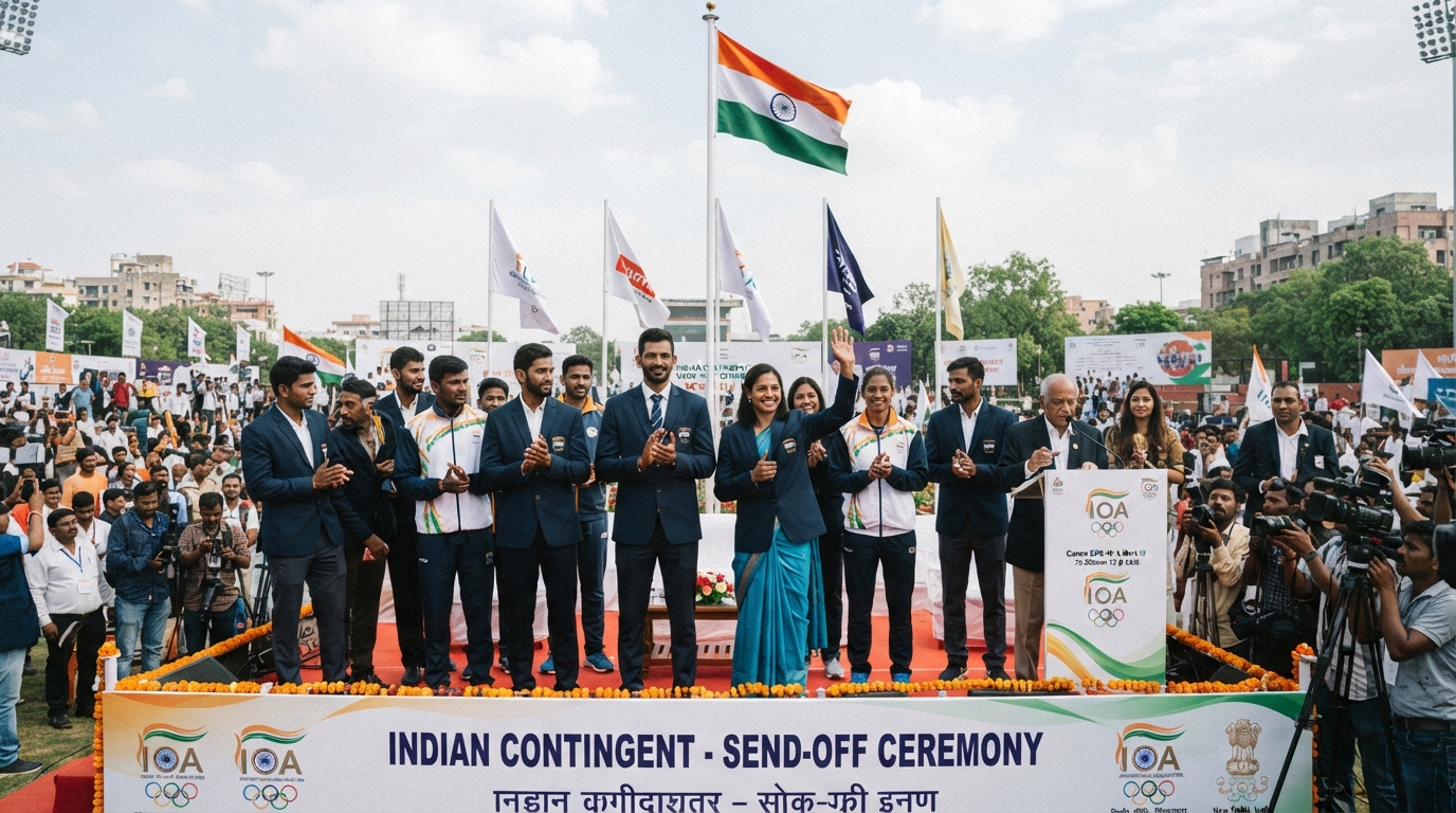 Indian para-athletes and officials gathered at the send-off ceremony in New Delhi.