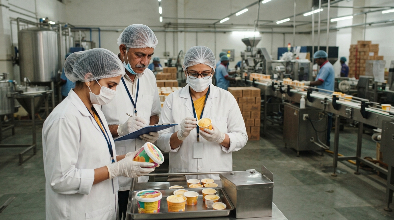 Food safety officials inspecting a manufacturing facility