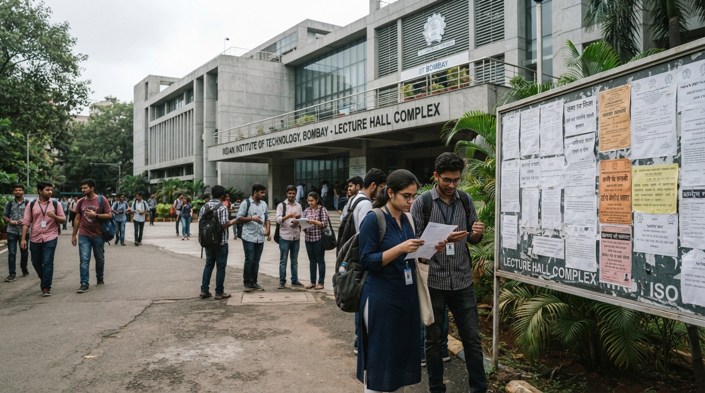 Students walking outside a university building in Uttar Pradesh