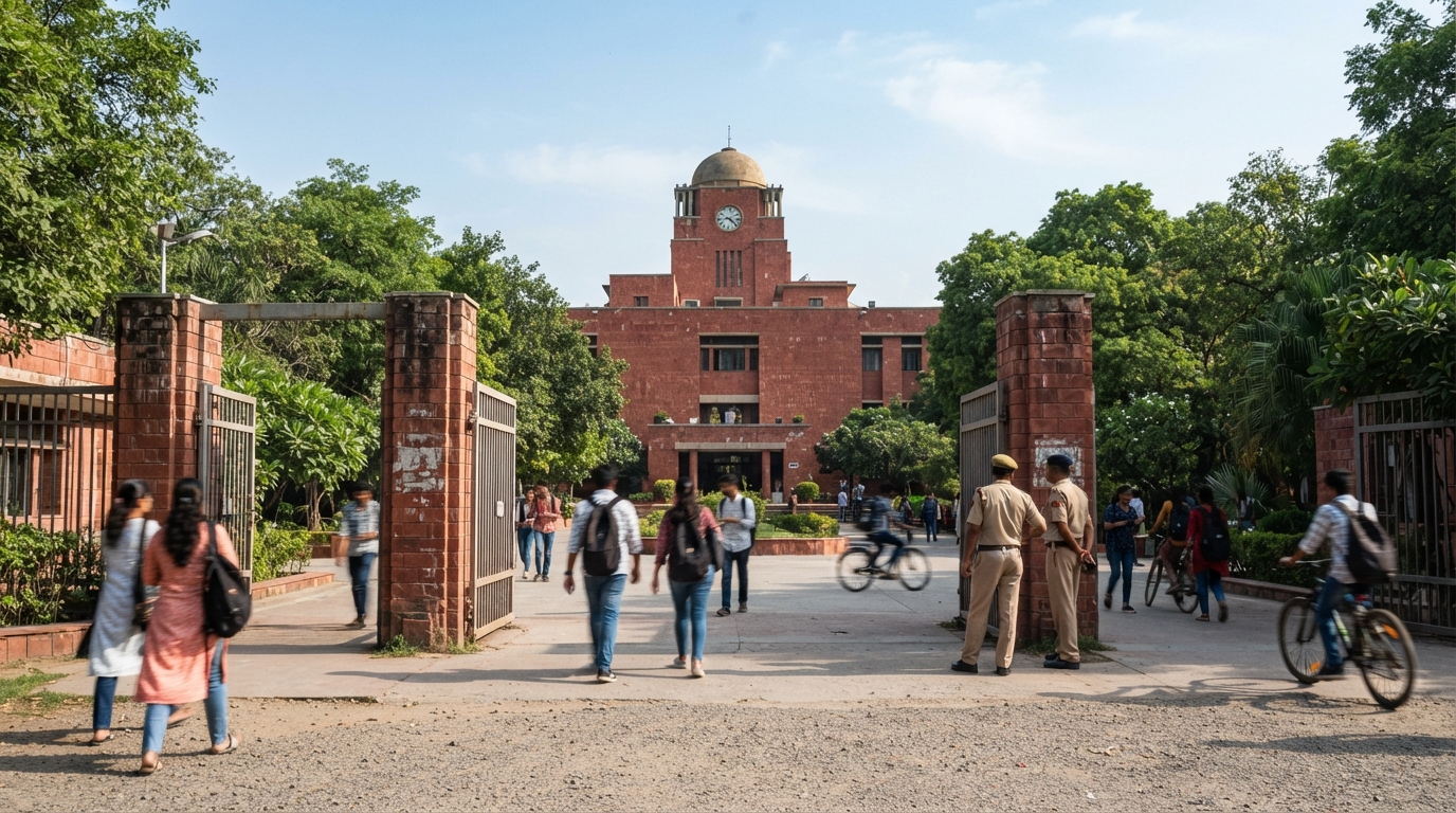 The administrative gate of Jawaharlal Nehru University in New Delhi.