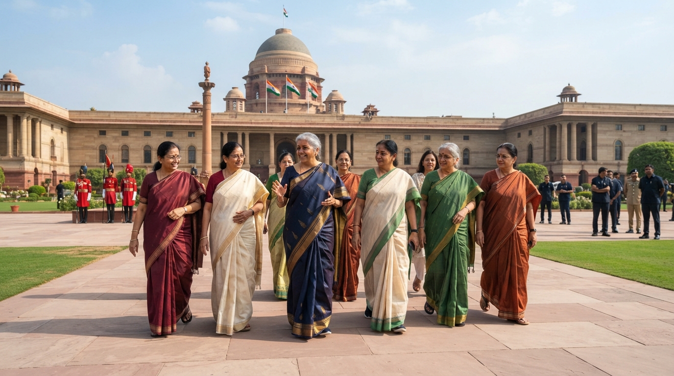 BJP women MPs arriving at Rashtrapati Bhavan in New Delhi.