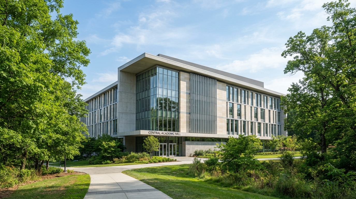 Modern campus building representing the Indian School of Business