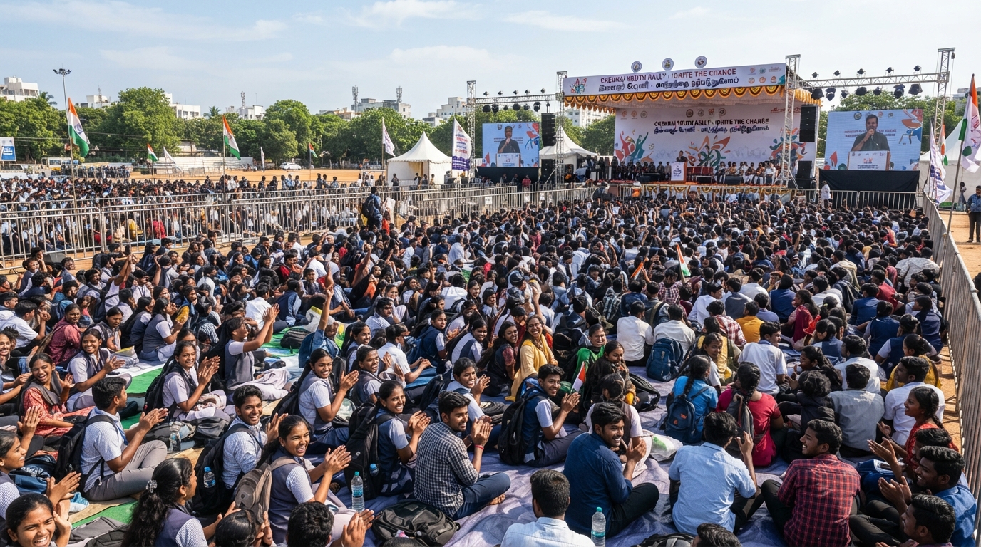 Students gathered at an outdoor venue in Chennai.
