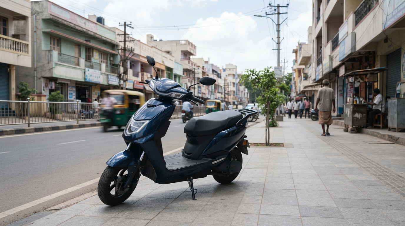Ampere Nexus EX+ electric scooter parked on a city street