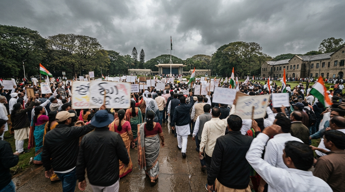 Protesters gathered at a public meeting in Bengaluru
