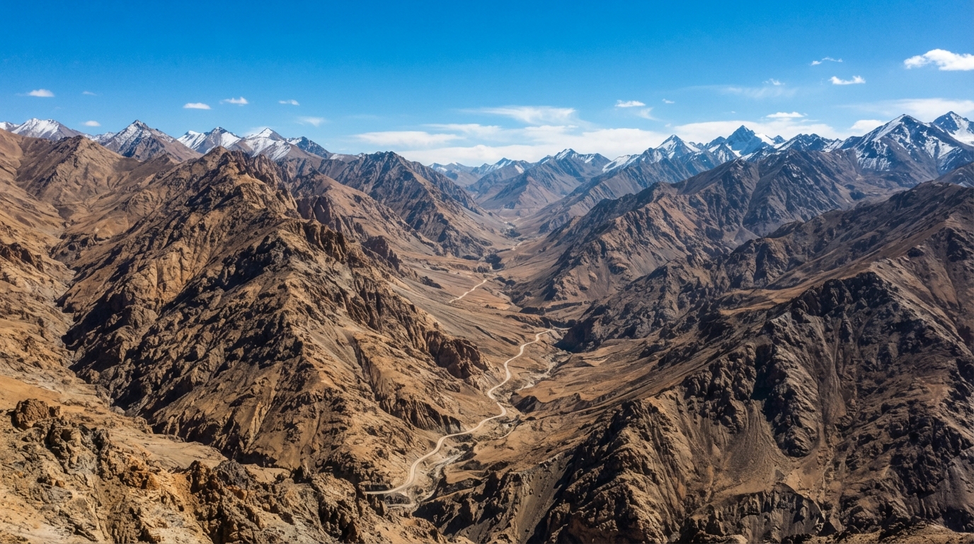 Mountain ranges in Ladakh under a clear sky.
