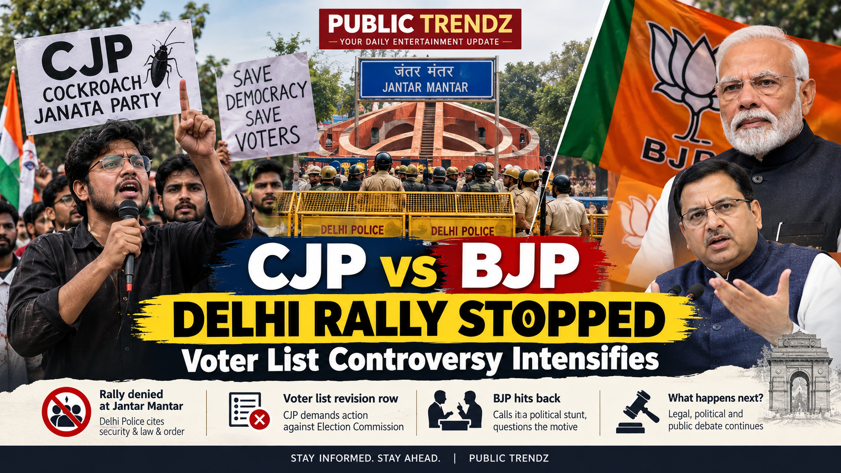 CJP vs BJP: Delhi Police Stops Rally at Jantar Mantar as Voter List Controversy Intensifies
