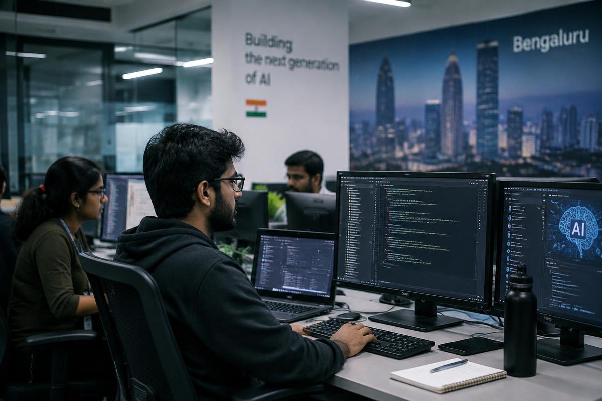 Engineers working on AI systems in a Bengaluru office